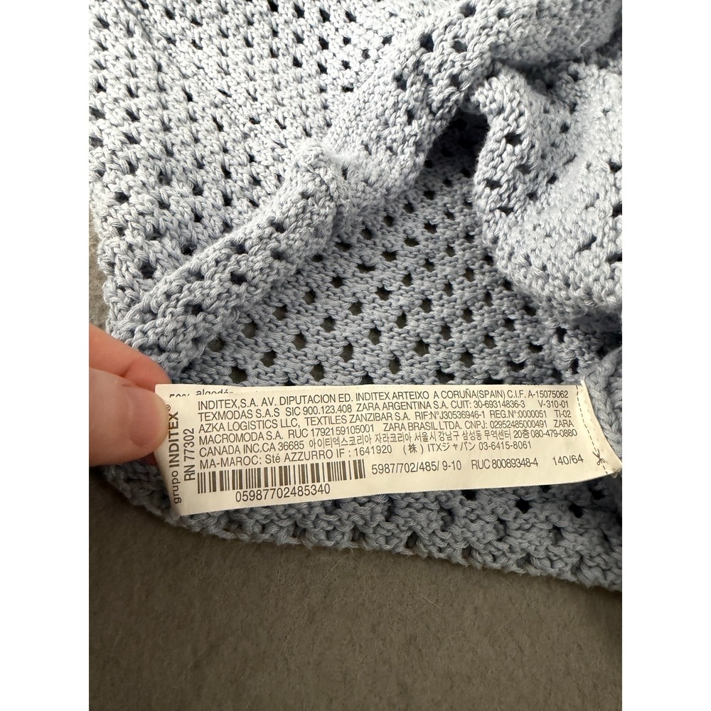 ZARA Sweater Girls 9/10 Blue Open Knit Crochet Cropped Coastal Soft Girl Boho - Picture 9 of 10